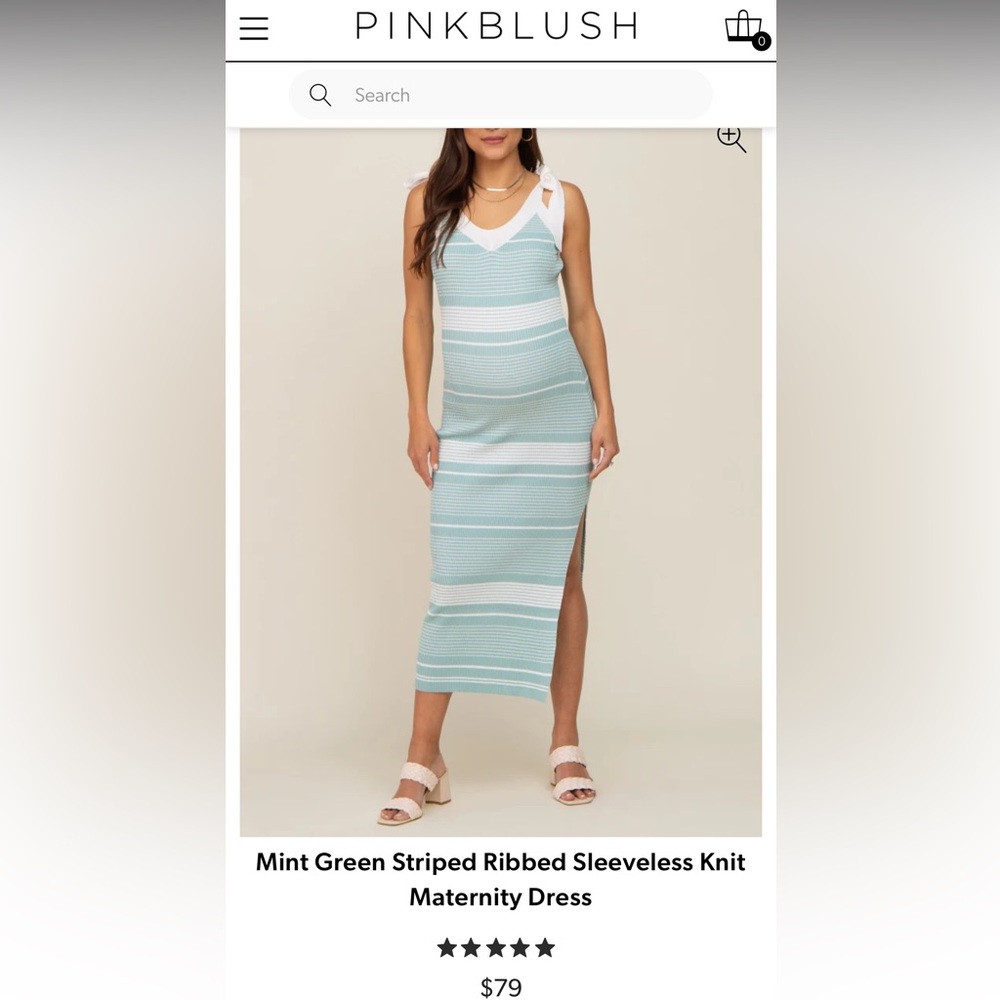 PinkBlush green striped knit maternity dress with bow sleeves size L